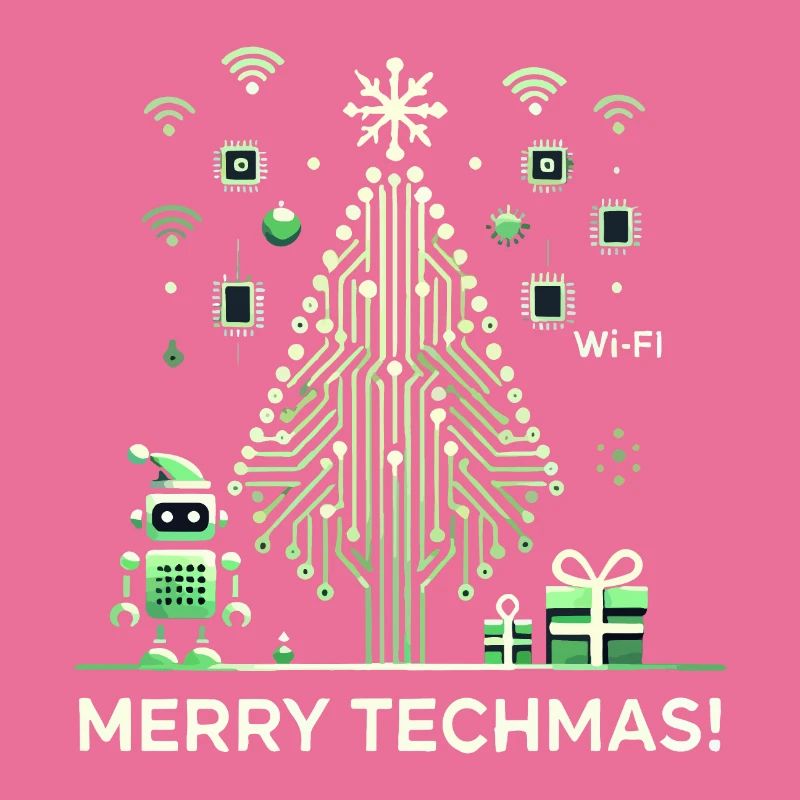 Merry Techmas - Robot and Circuit Christmas Tree