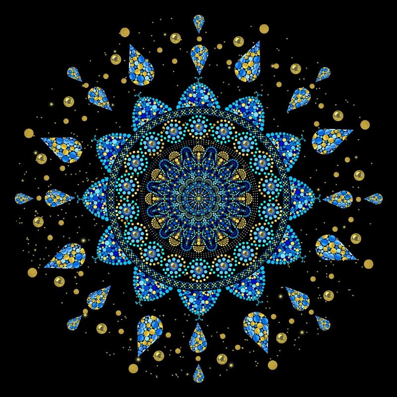 Mandala blue turquoise gold dot art