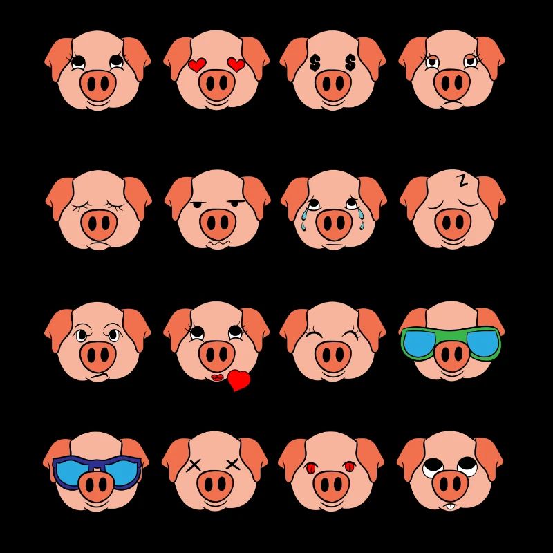 Mignon cochon rose humeur différente émoticône