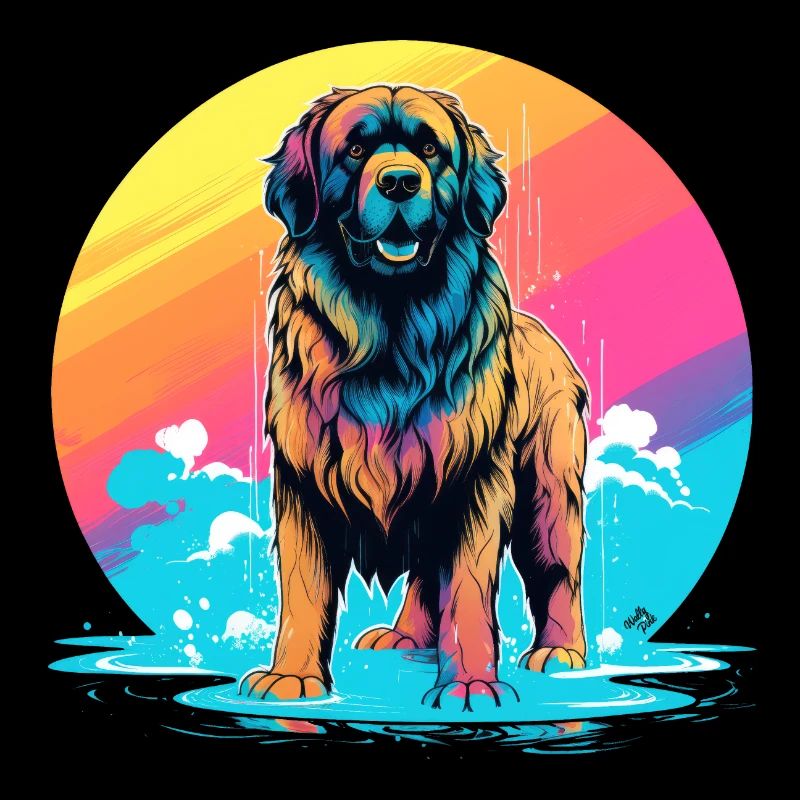 stehender Leonberger Hund Regenbogenfarbe
