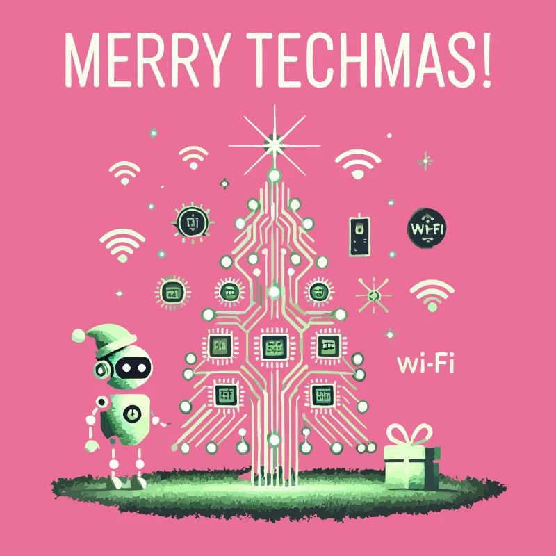 Merry Techmas - Robot and Circuit Christmas Tree