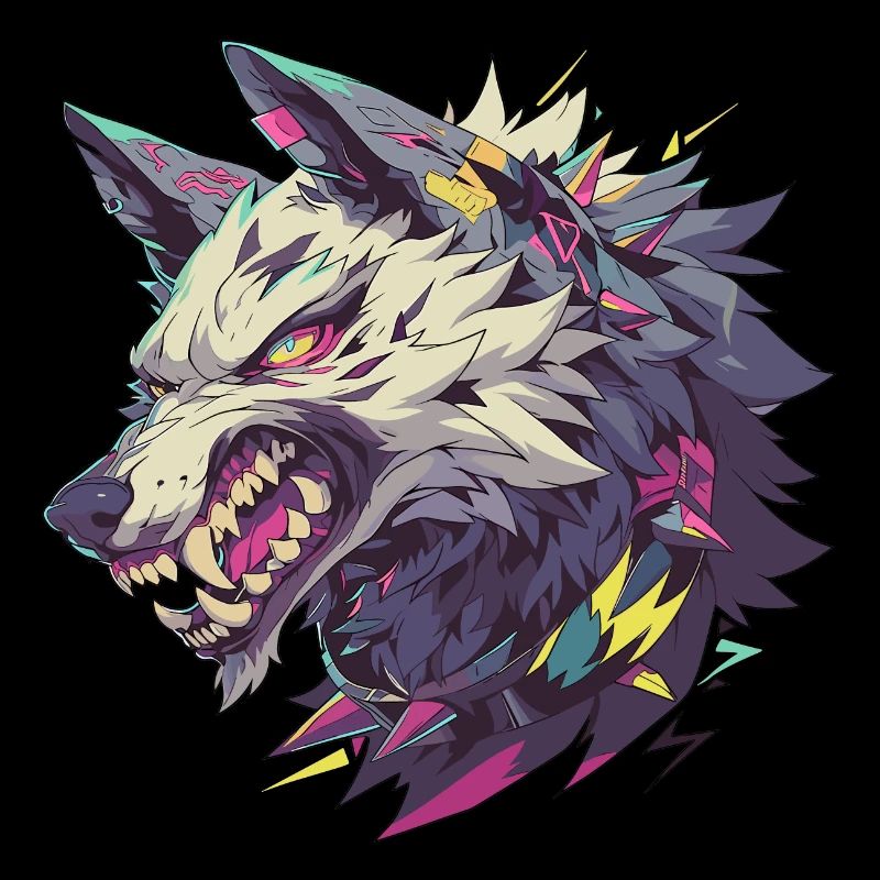 Wütender Wolf mit einem lebendigen und abstrakten Kunststil