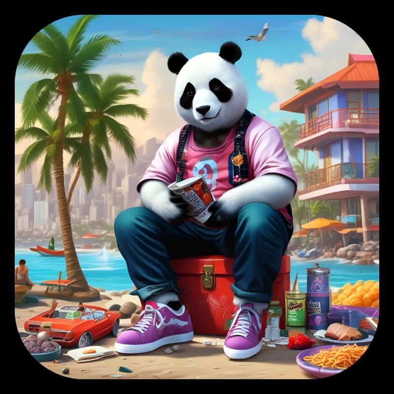 Cooler Panda am Strand