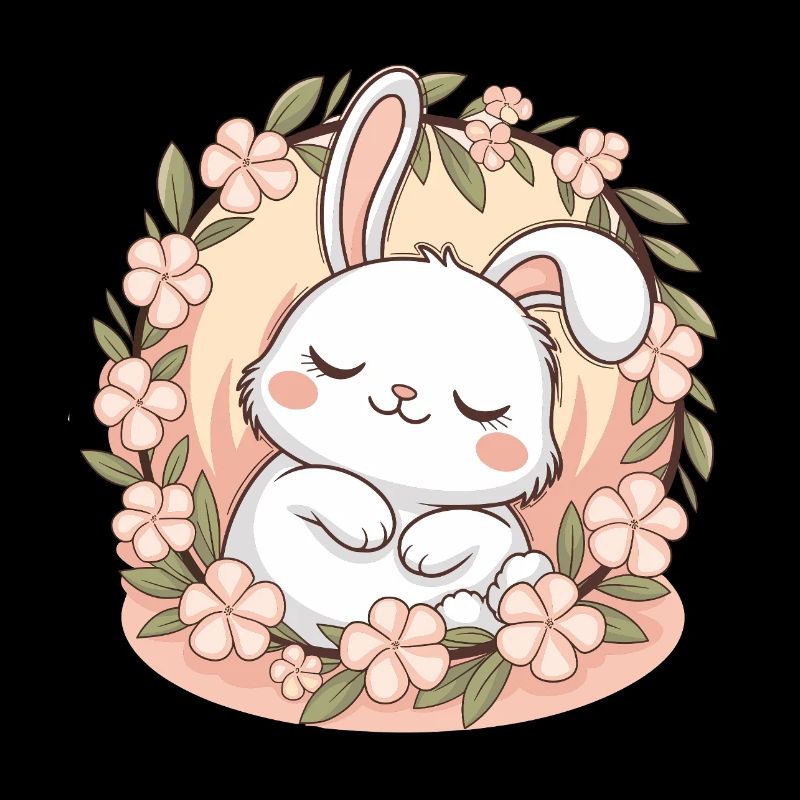Lapin endormi dans une couronne de fleurs – Doux et apaisant