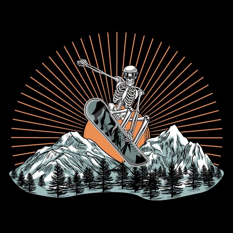 Menschliches Skelett beim Snowboarden
