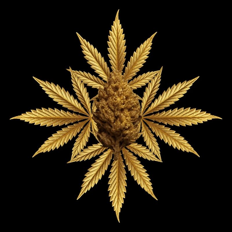 Goldene Hanfblätter mit Bud
