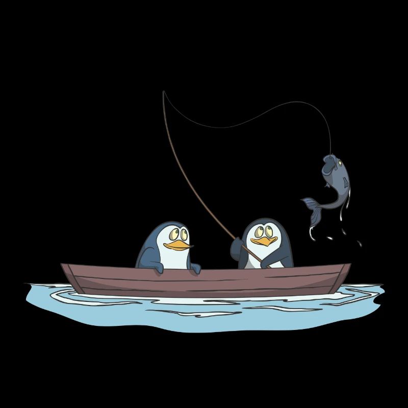 Les pingouins pêchent sur le bateau cadeau