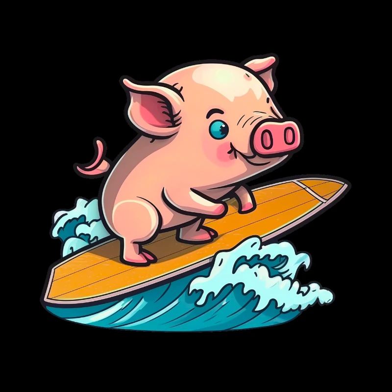 Cochon mignon dans la mer surf surf surf surf sur planche de surf