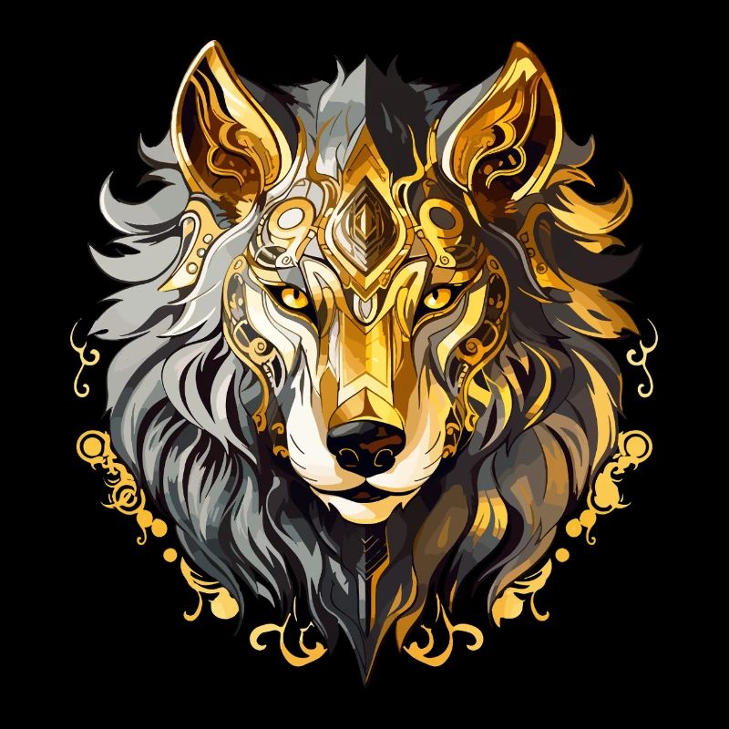 Wolf Wolf Head Gold Mystical Nature Wilderness Art