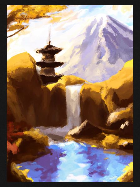 Japan Tower Wasserfall Gemälde