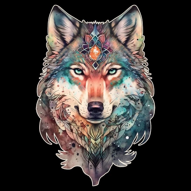 Loup Aquarelle Forêt Animal Faune Mandala