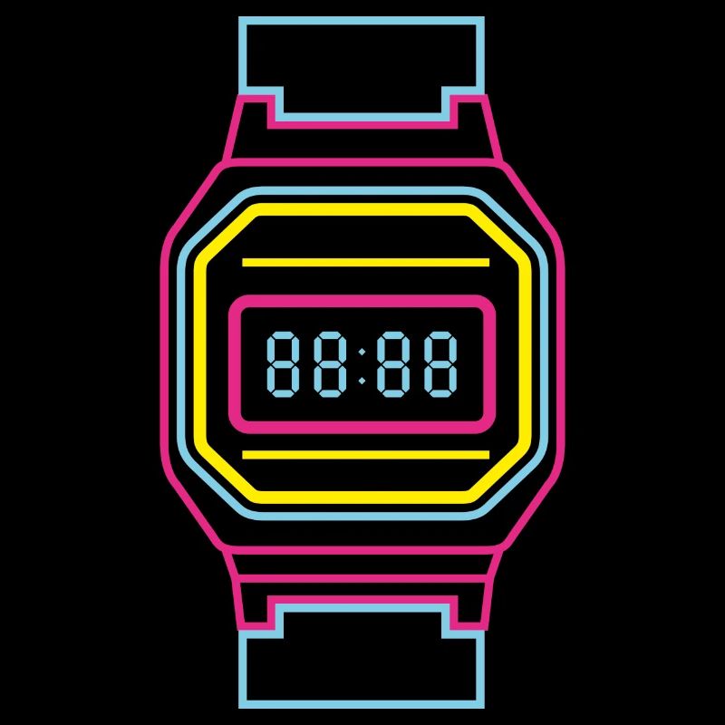 Digitaluhr in Neon Farben 80s