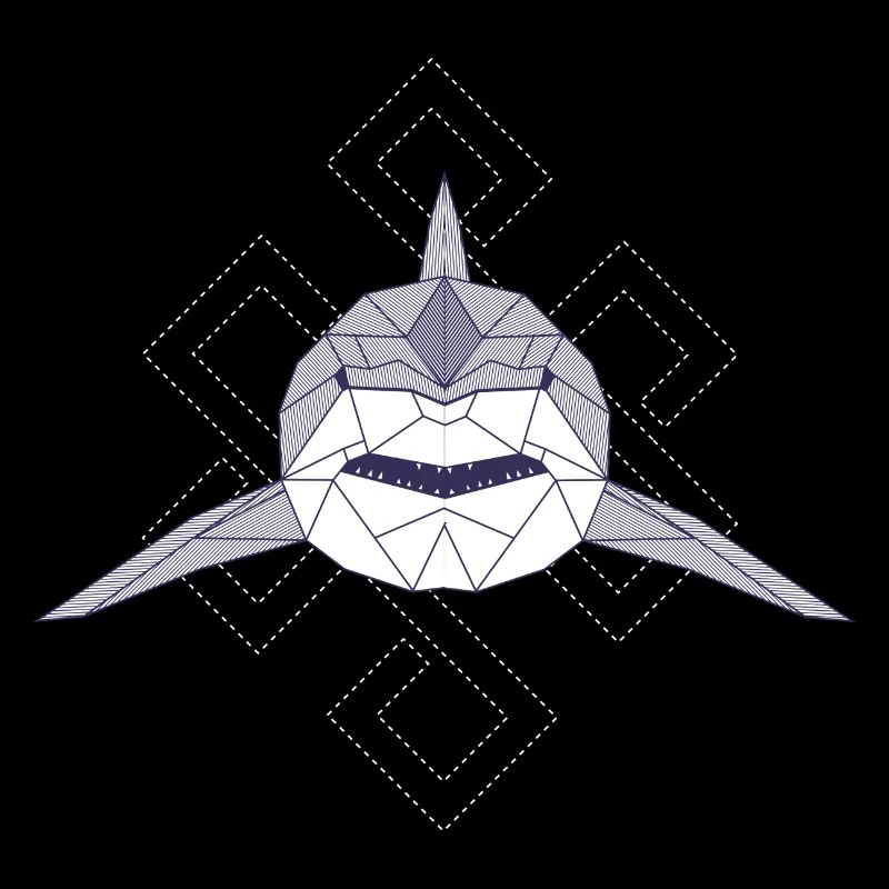 Abstract Polygonal White Shark Teeths Retro Shark