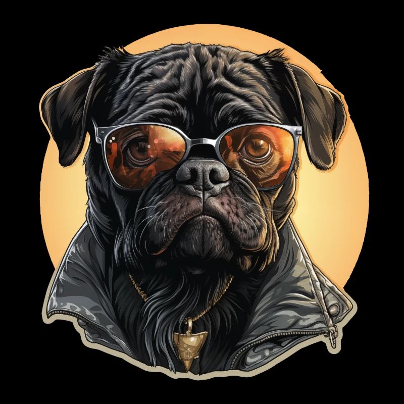 Pug with sunglasses and leather jacket