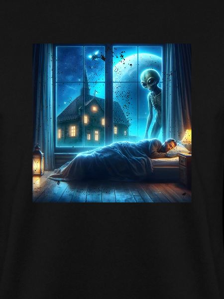 Alien observes sleeping human