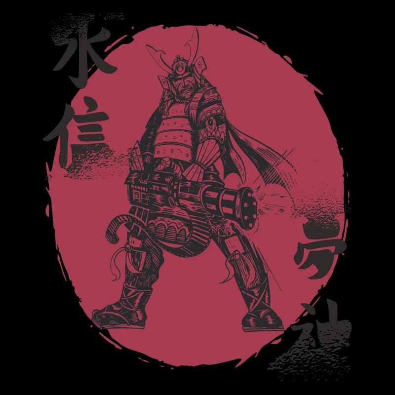 Witziger Samurai mit Gatling Japanischer Krieger B