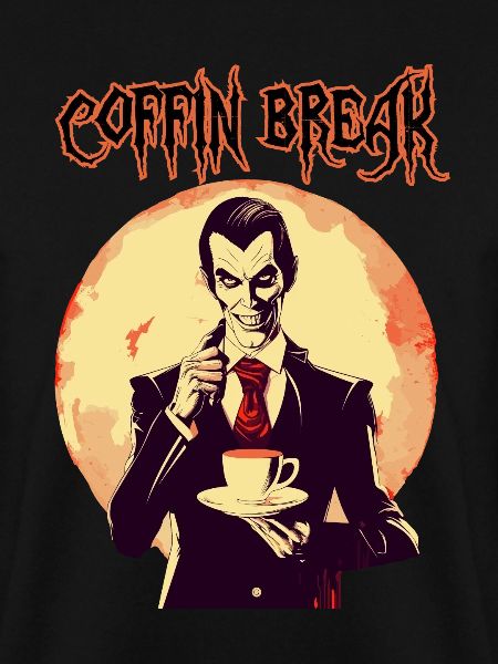 A vampire drinking coffee