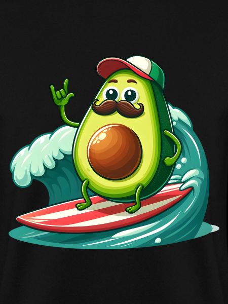 Surfende Avocado mit Schnurrbart