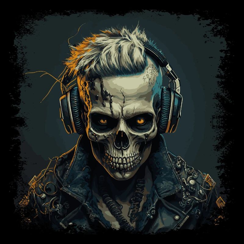 Cyborg Zombie Schädel Disc Jockey