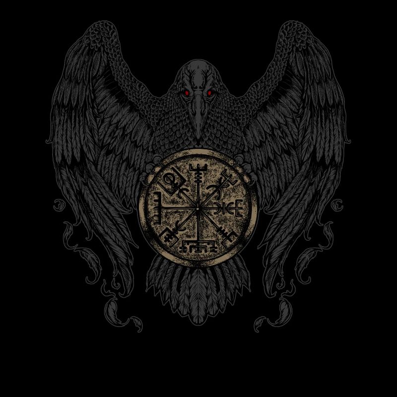 Krähe mit Futhark und Vegvisir