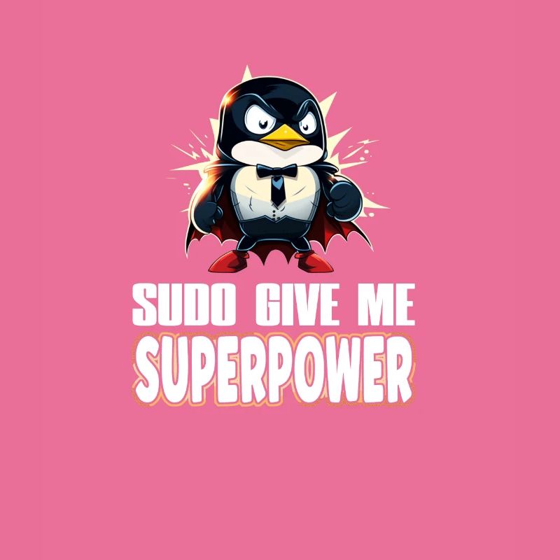 Linux Sudo Superpower Tux Superhero Penguin