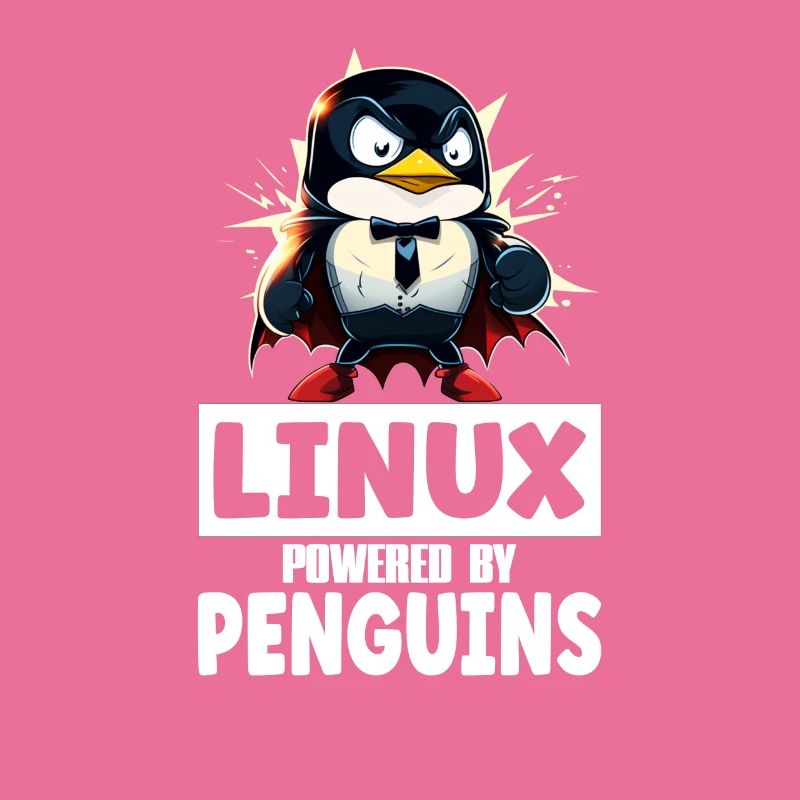 Linux Tux Penguin Powered by Sudo Superhero