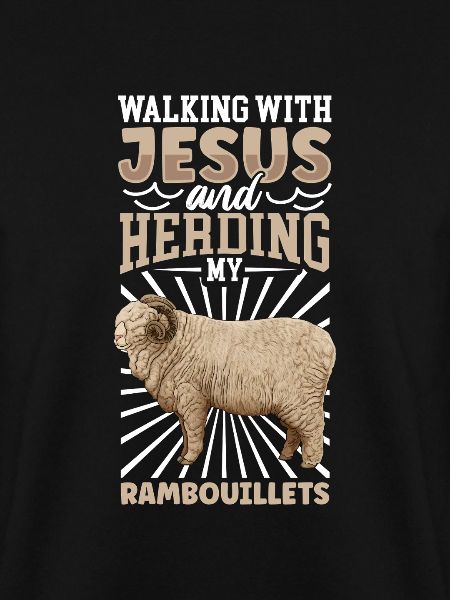 Jesus und Schaf - Rambouillet-Schaf