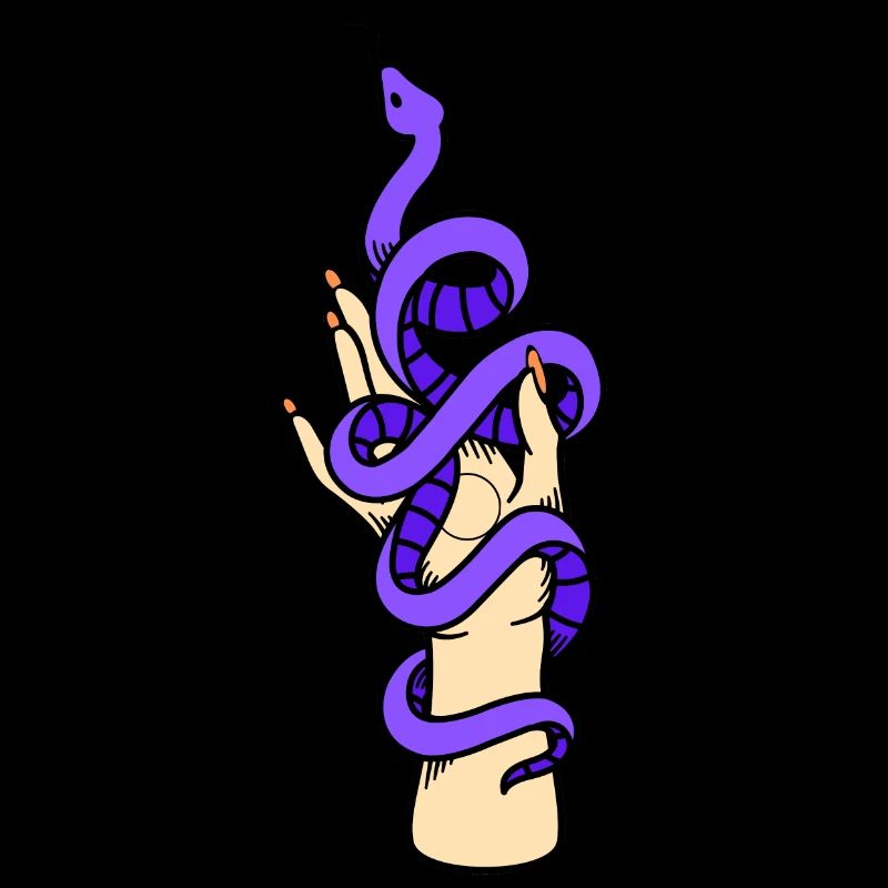 Serpent violet japonais et main avec soleil