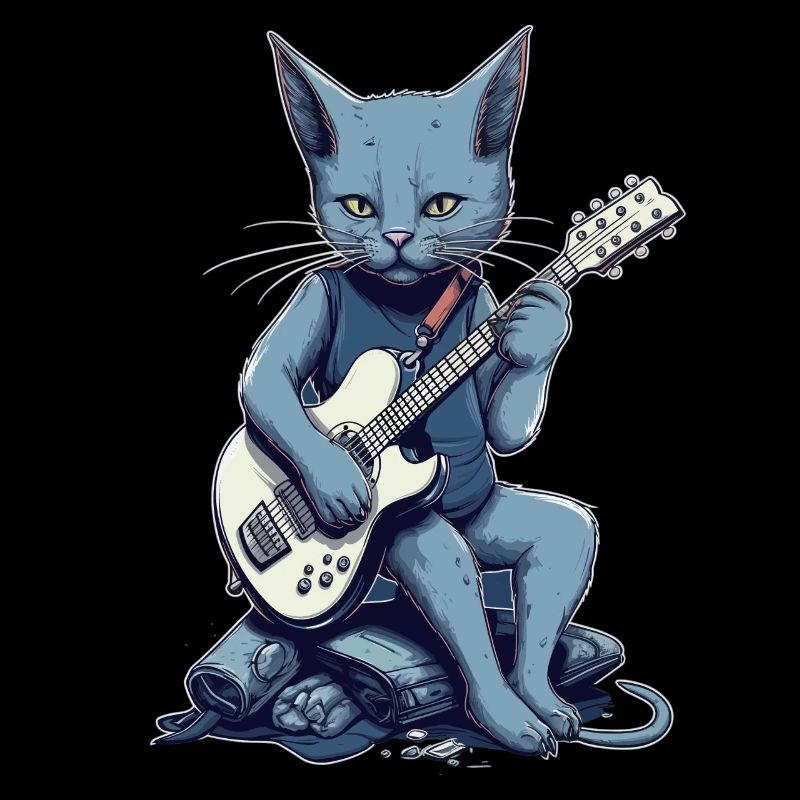 Musicien Russe Chat Bleu Guitariste Chats