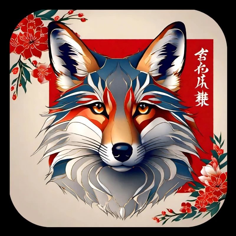 Asiatischer Fuchs mit Kirschblüten