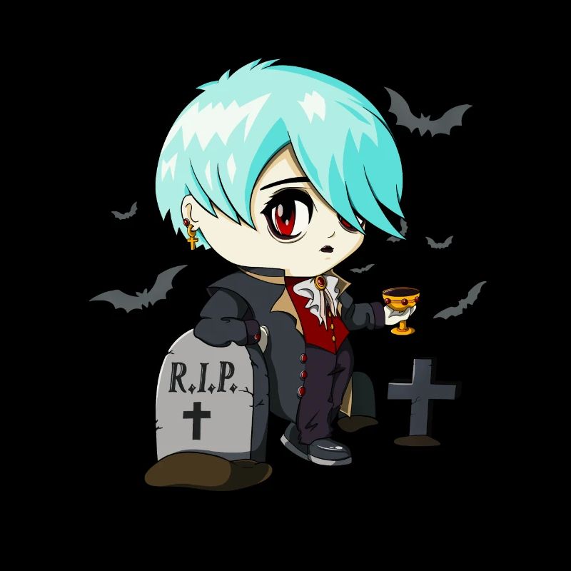 Gothic Vampire Emo Anime Goth Chibi On Graveyard