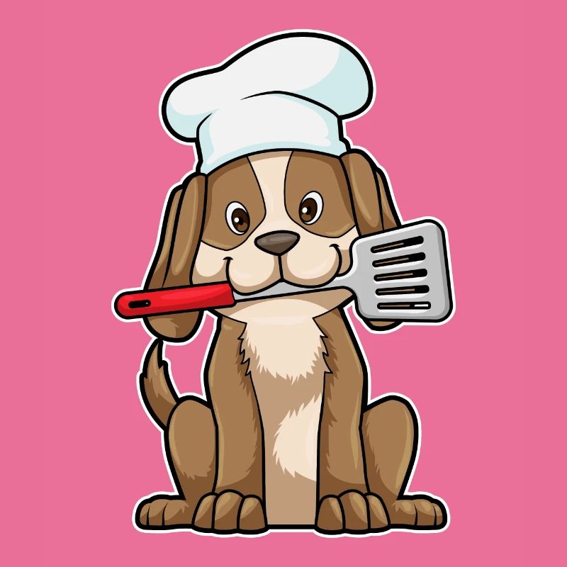 Dog as a cook with a chef's hat & spatula