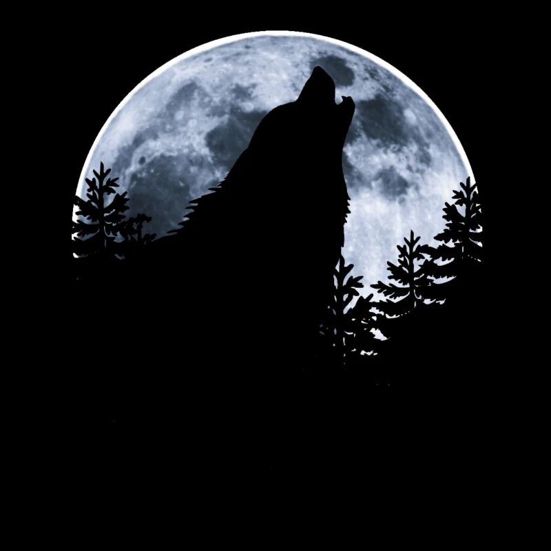 Wolf heult Mond an - Wolfs Silhouette