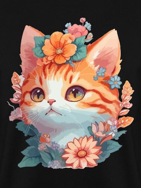 Rote Katze mit Blumen