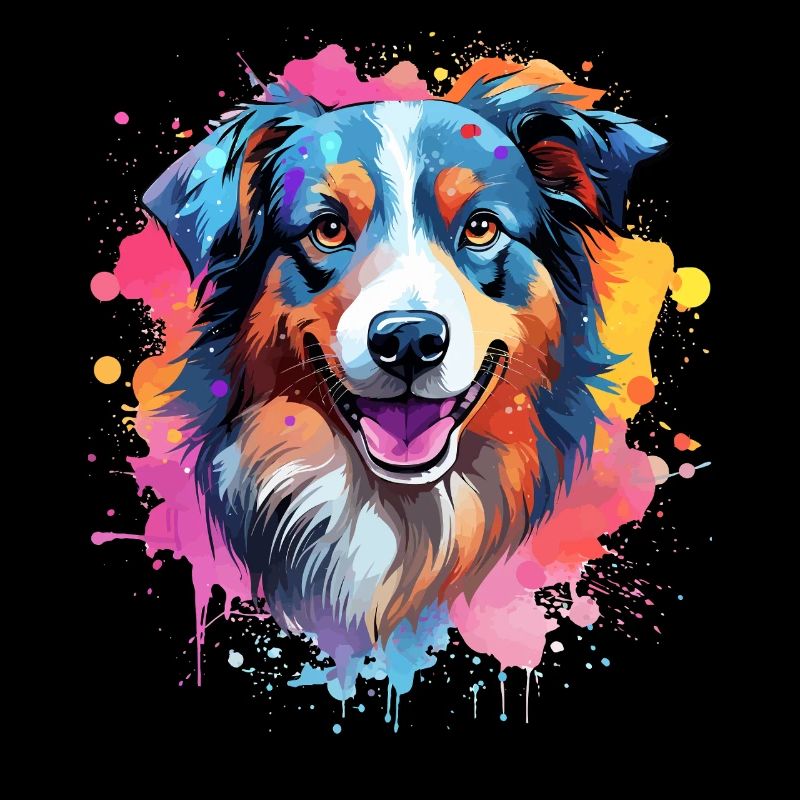 Farbenfrohe Splash-Kunst Australischer Schäferhund