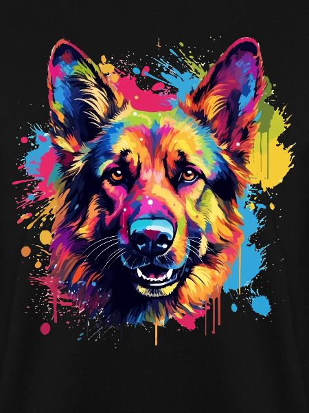 Deutscher Schäferhund Spritzkunst bunt