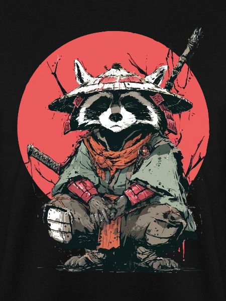 Waschbär-Samurai in Red Moon