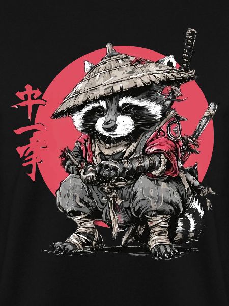 Waschbär-Samurai im Roten Kreis