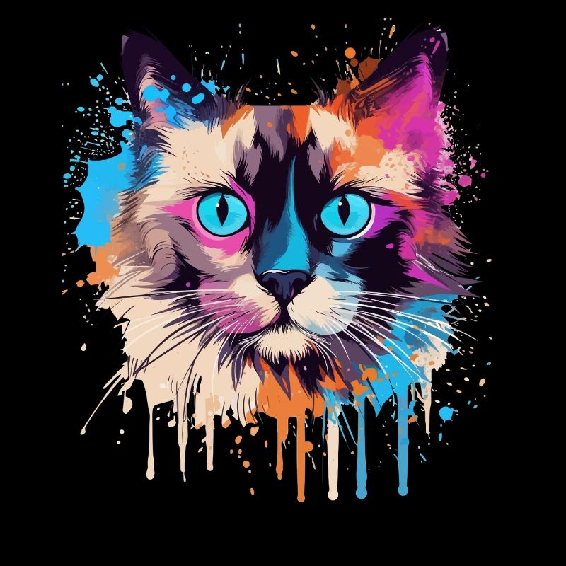 Visage de chat balinis coloré avec des éclaboussures