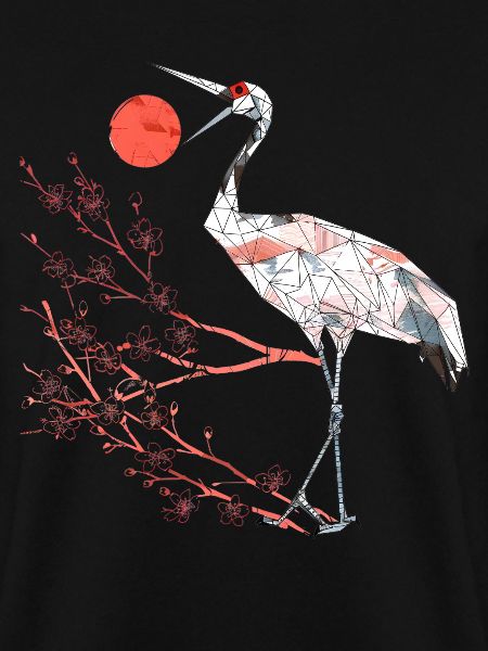 Geometric Heron with Cherry Blossoms