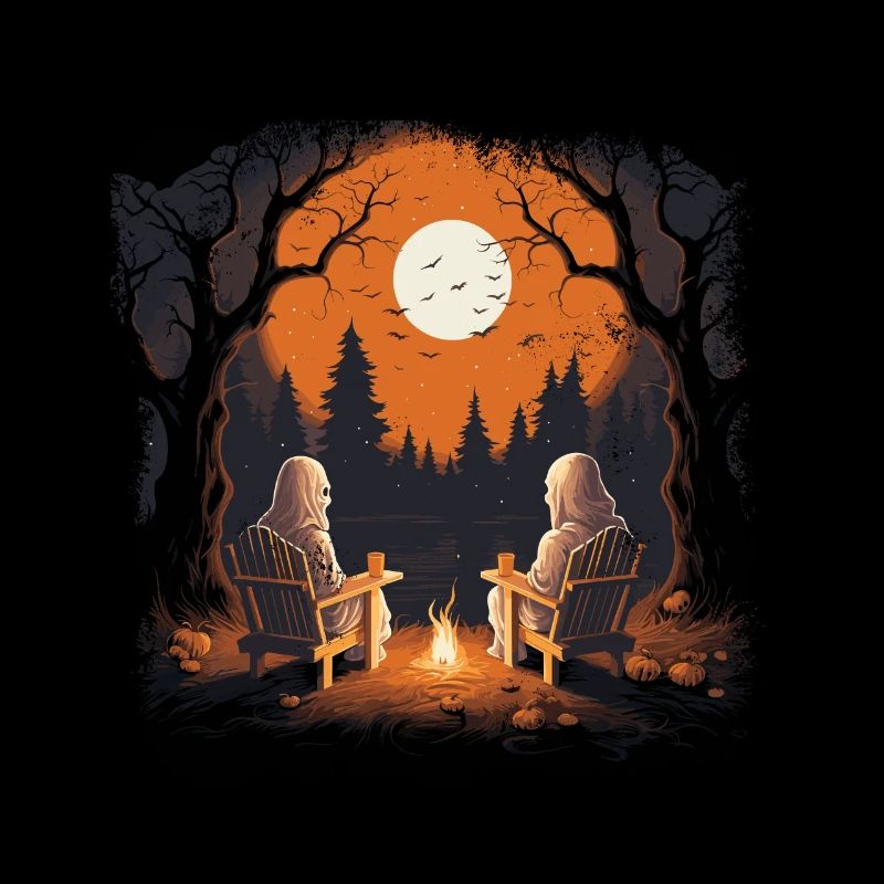 Funny Halloween Ghost at Campfire