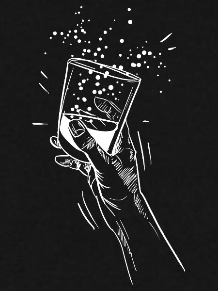 Hand mit Getränk Glas