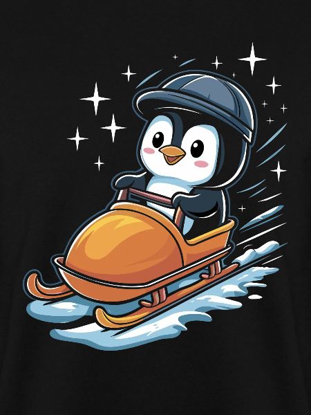 Niedlicher Pinguin Schlitteln Winterspaß