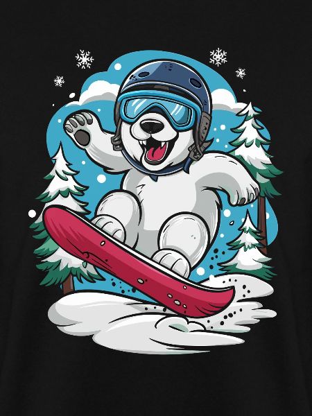 Snowboardender Eisbär Im Winterwald