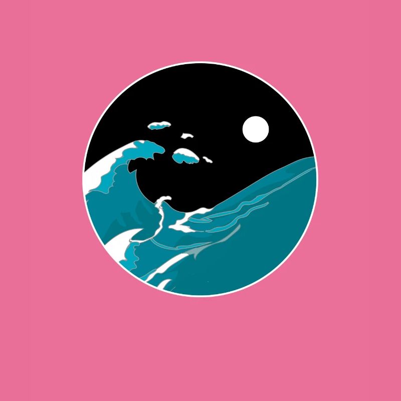Waves Yin Yang Moon Night Ocean Harmony Beach Gift