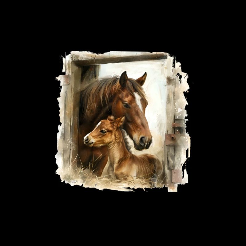 Horse with foal in goal frame