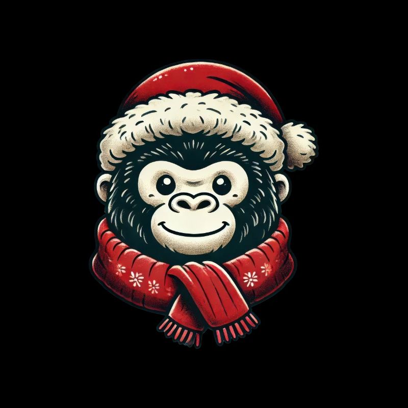 Smiling monkey with santa hat and scarf
