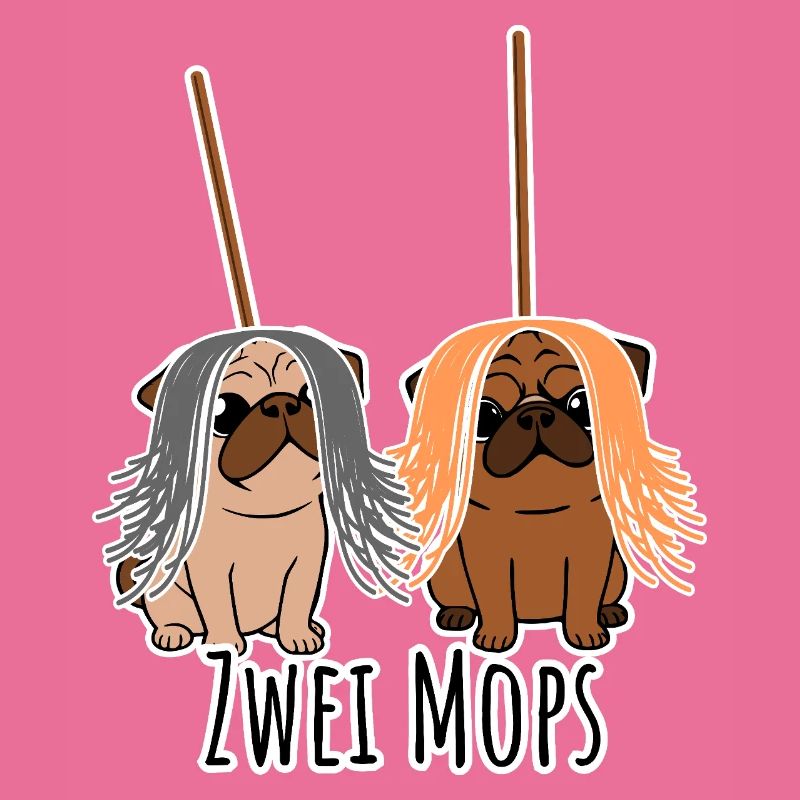 Zwei Mops - Hunde oder Putzgeräte? Hunde Humor?