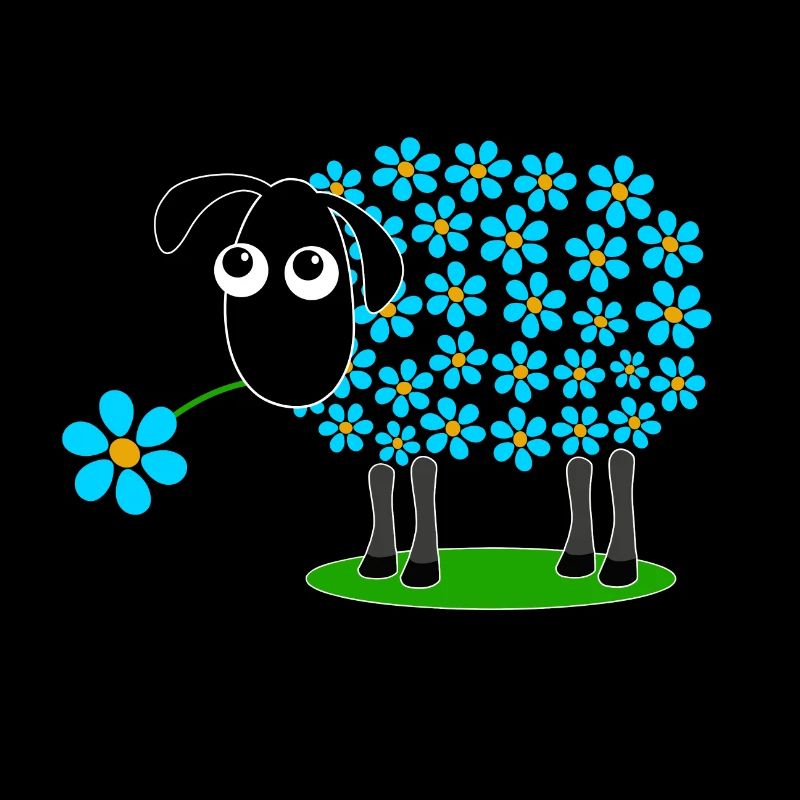 Schaf mit türkisen Blumen statt Wolle - Geschenk