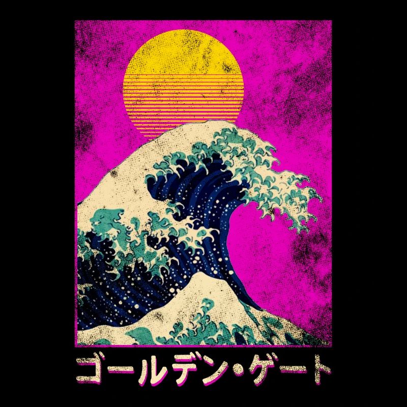 Grosse vague au Japon dans le style vaporwave